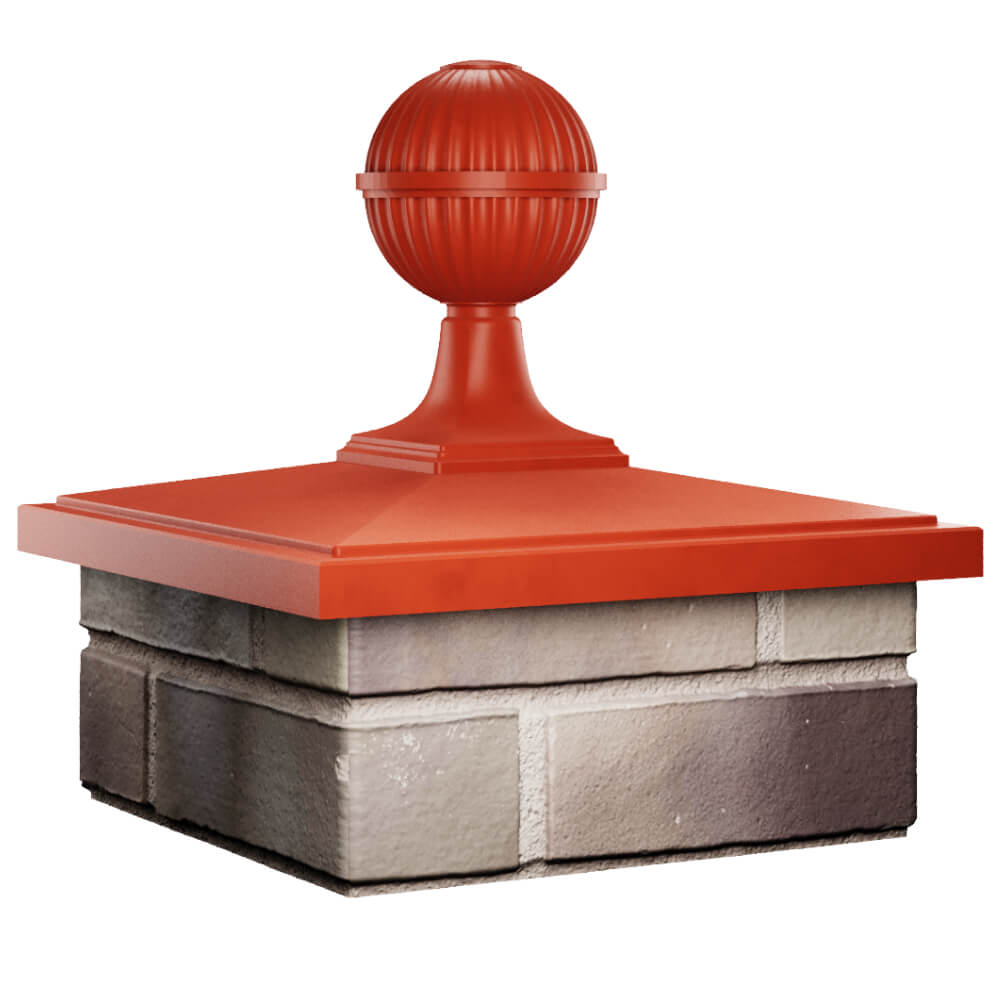 Колпак Zking БонаМоно Красный с шаром на столб 1.5х1.5 кирпича (385х385, 400х400мм) в сборе в Мичуринске фото
