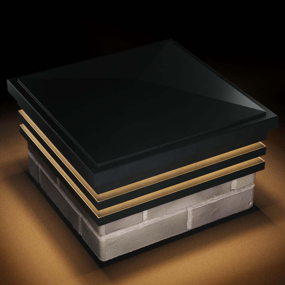 Колпак Zking Бона ХайТек Черный на столб 1.5х1.5 кирпича (385х385мм) с подсветкой в Мичуринске фото