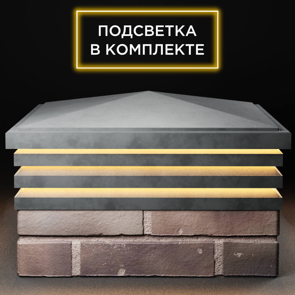Колпак Zking Бона ХайТек Серый на столб 2х2 кирпича (513х513мм) с подсветкой Мичуринск фото