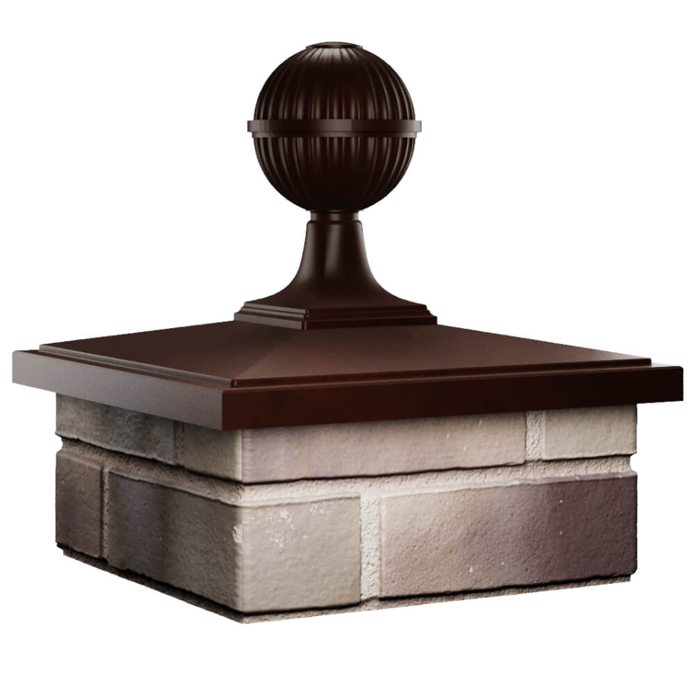 Колпак Zking БонаМоно Коричневый с шаром на столб 1.5х1.5 кирпича (385х385, 400х400мм) в сборе в Мичуринске фото