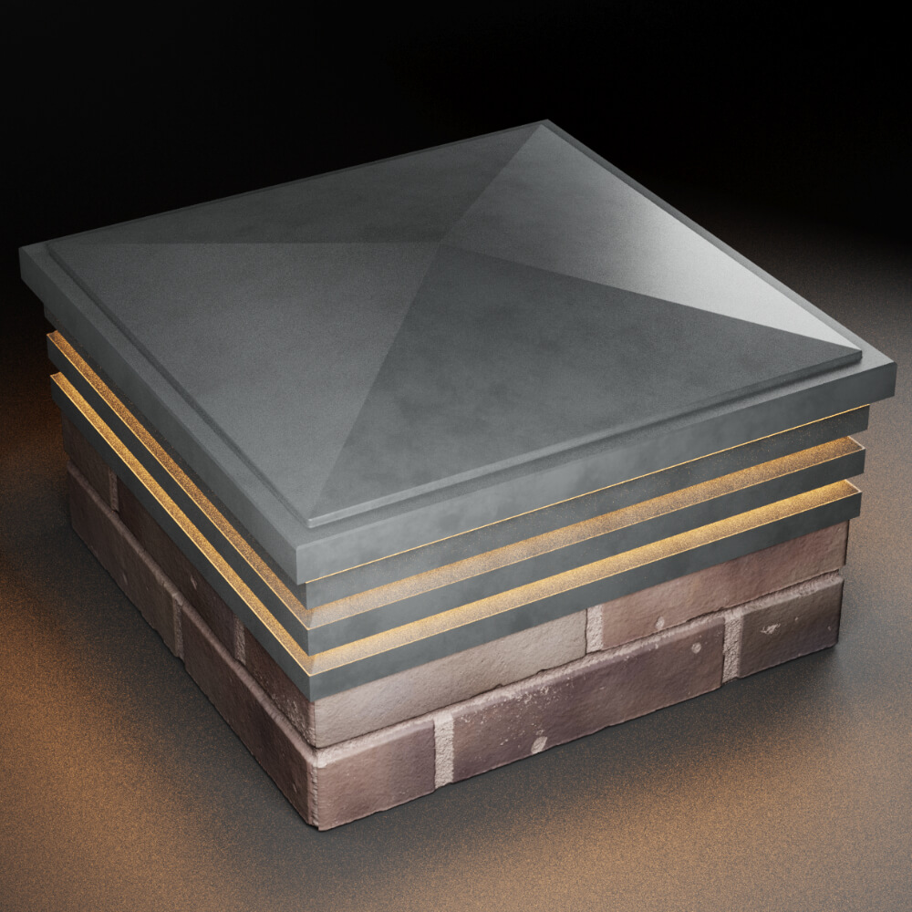 Колпак Zking Бона ХайТек Серый на столб 2х2 кирпича (513х513мм) с подсветкой в Мичуринске фото