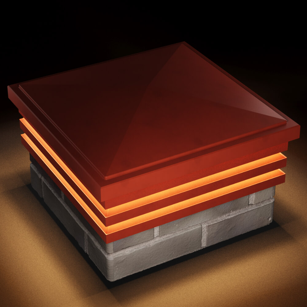 Колпак Zking Бона ХайТек Красный на столб 1.5х1.5 кирпича (385х385мм) с подсветкой в Мичуринске фото