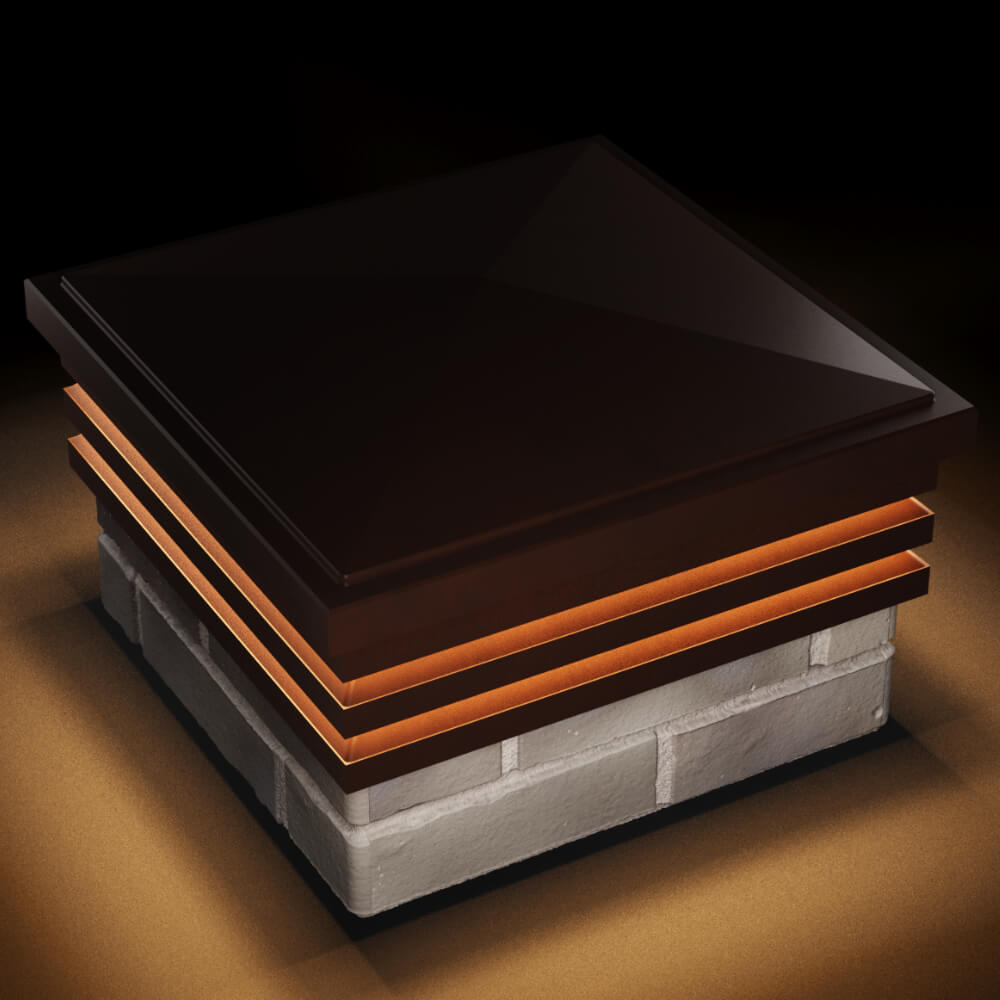 Колпак Zking Бона ХайТек Коричневый на столб 1.5х1.5 кирпича (385х385мм) с подсветкой в Мичуринске фото