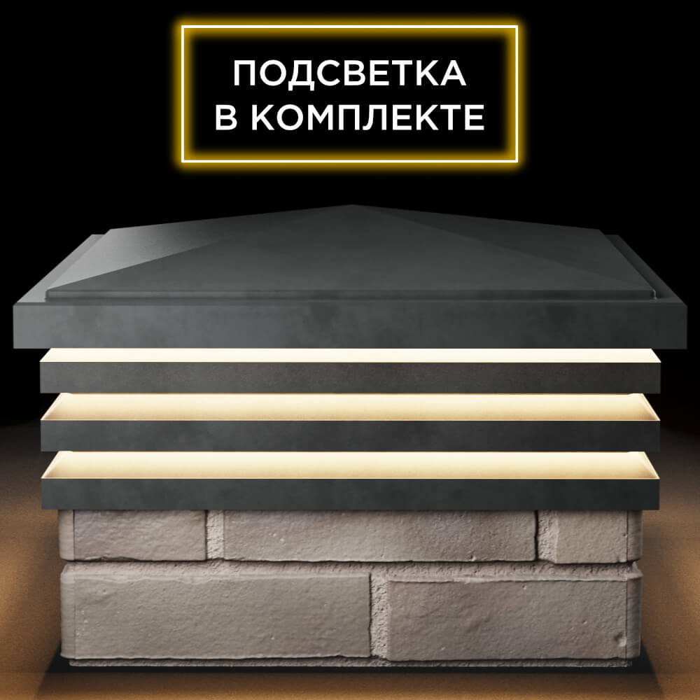 Колпак Zking Бона ХайТек Серый на столб 1.5х1.5 кирпича (385х385мм) с подсветкой Мичуринск фото