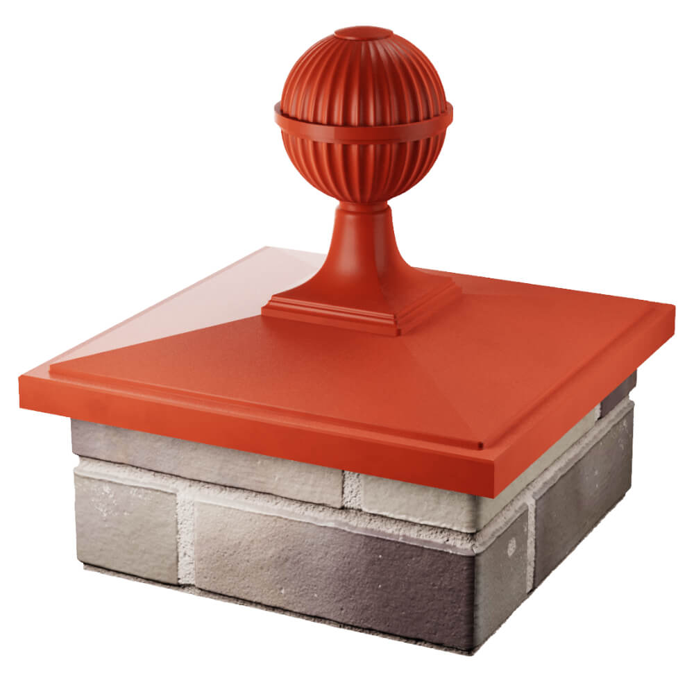 Колпак Zking БонаМоно Красный с шаром на столб 1.5х1.5 кирпича (385х385, 400х400мм) в сборе в Мичуринске фото