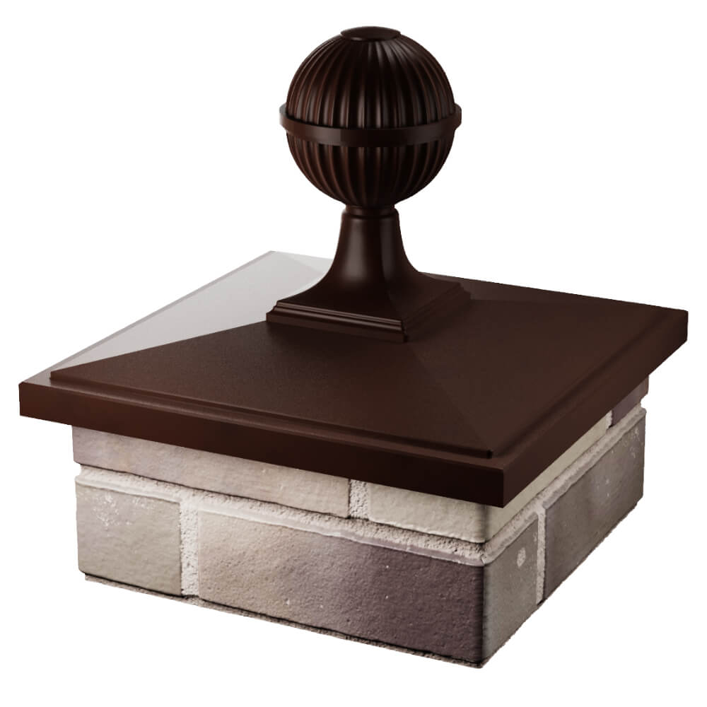 Колпак Zking БонаМоно Коричневый с шаром на столб 1.5х1.5 кирпича (385х385, 400х400мм) в сборе в Мичуринске фото