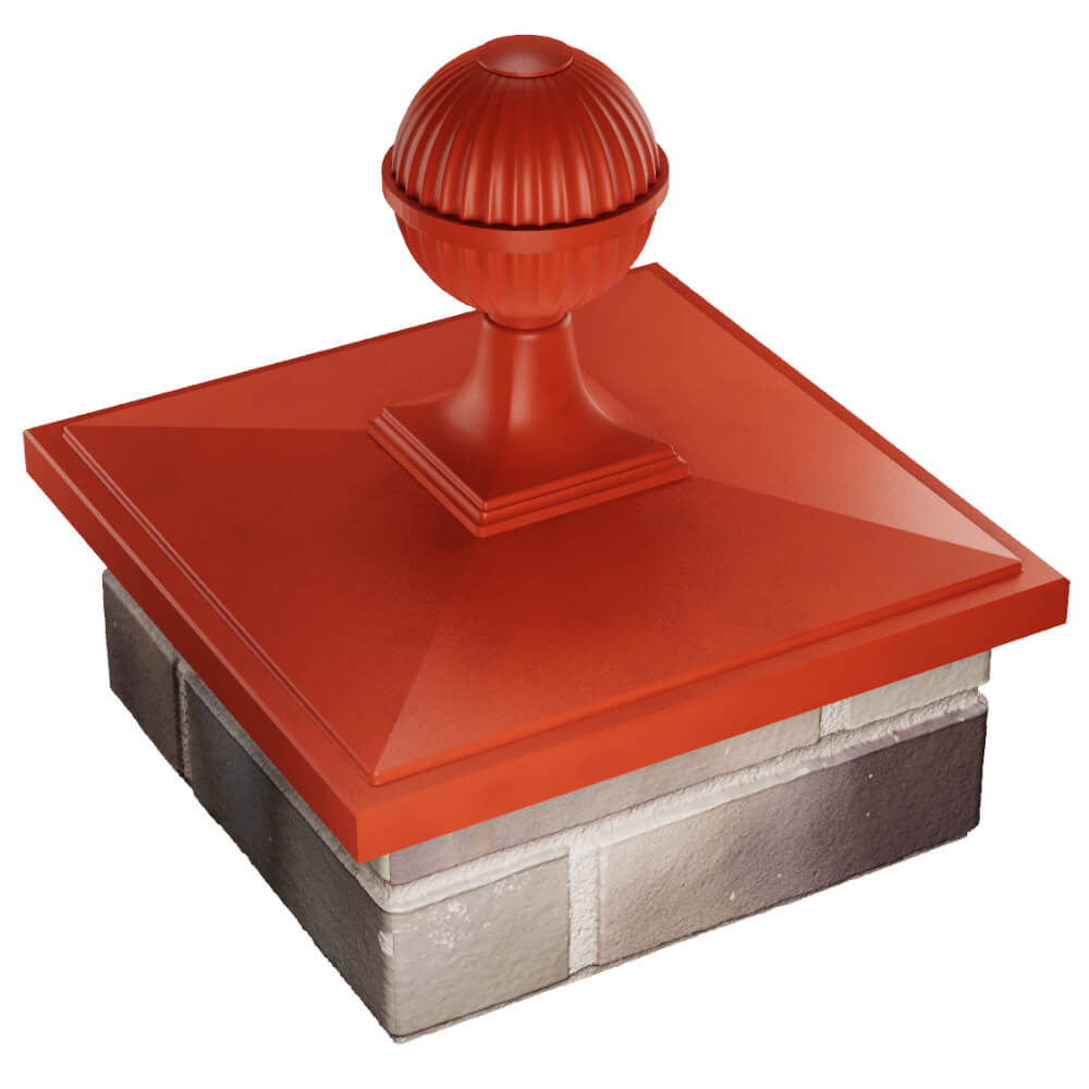 Колпак Zking БонаМоно Красный с шаром на столб 1.5х1.5 кирпича (385х385, 400х400мм) в сборе в Мичуринске фото