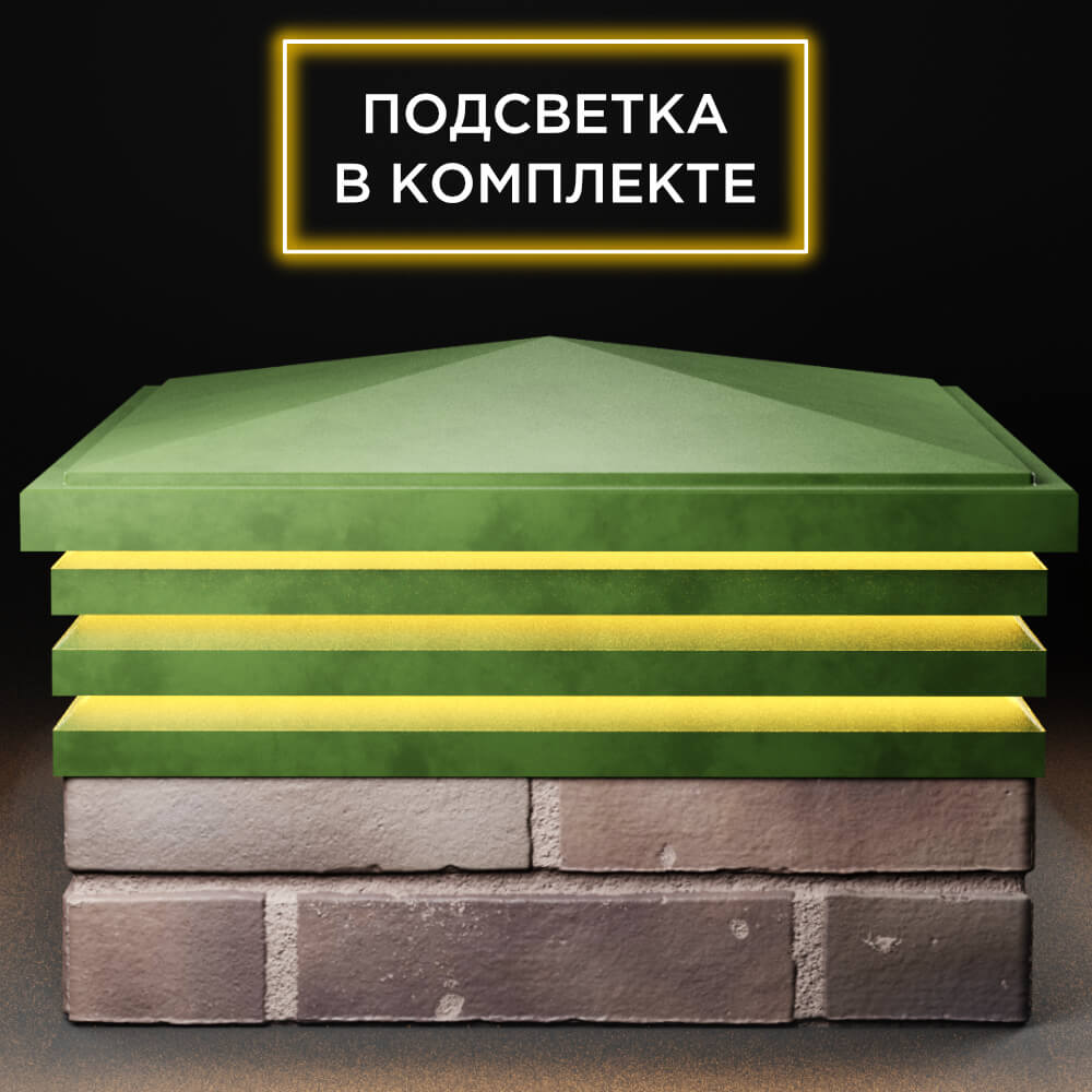 Колпак Zking Бона ХайТек Зеленый на столб 2х2 кирпича (513х513мм) с подсветкой Мичуринск фото