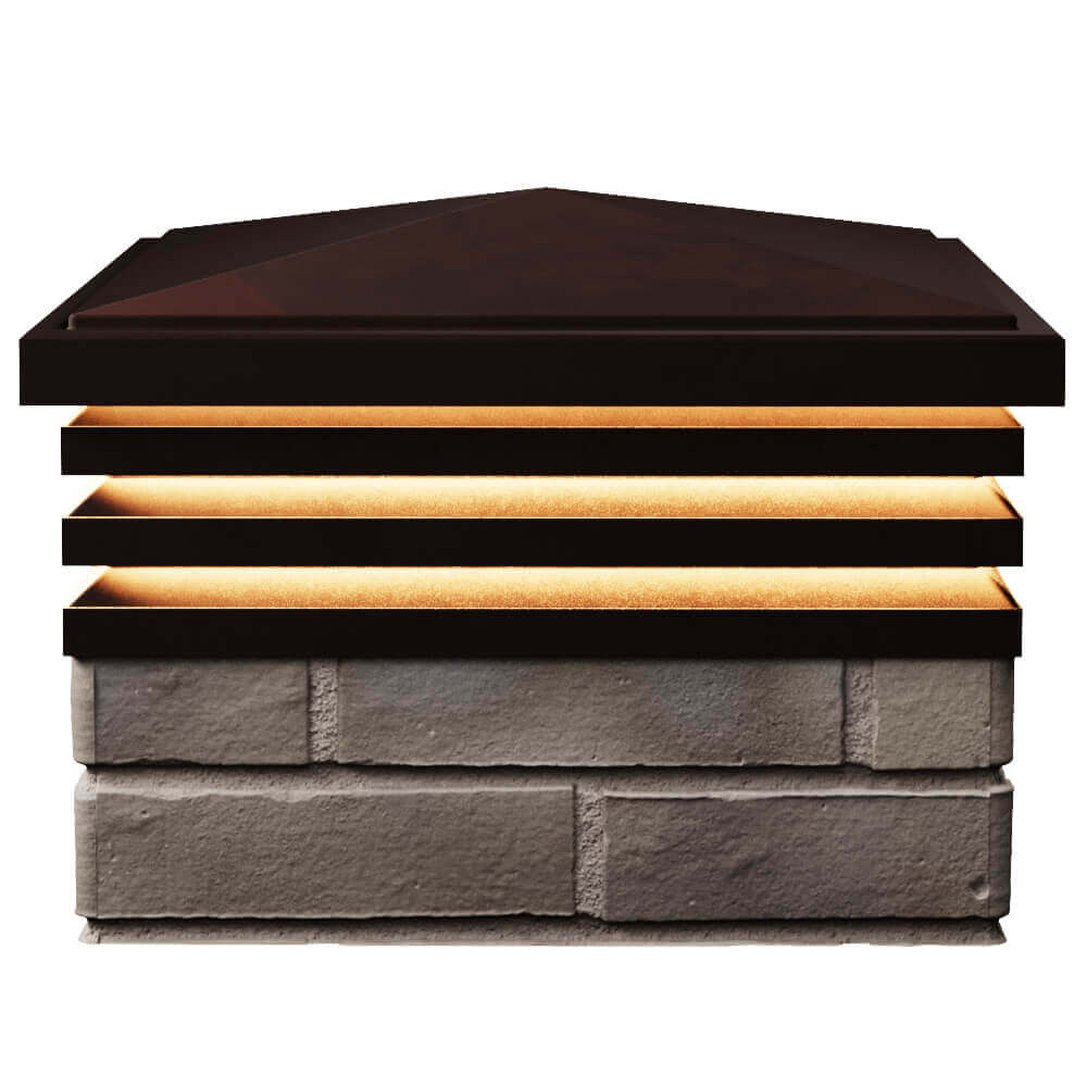 Колпак Zking Бона ХайТек Коричневый на столб 1.5х1.5 кирпича (385х385мм) с подсветкой в Мичуринске фото